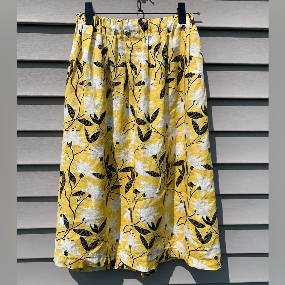 linen floral midi skirt